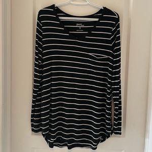 G&L Long Sleeve Perfect Pocket Tee Black/White Stripe NWOT